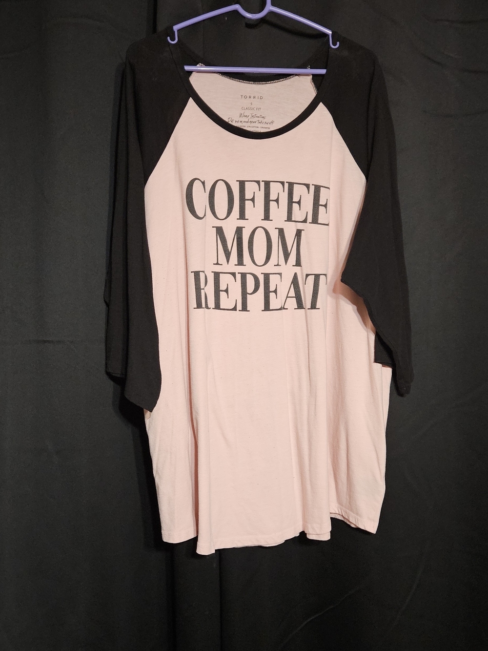 torrid Pink & Black 'COFFEE MOM REPEAT' Raglan Tee With 3/4 Sleeves Size 5